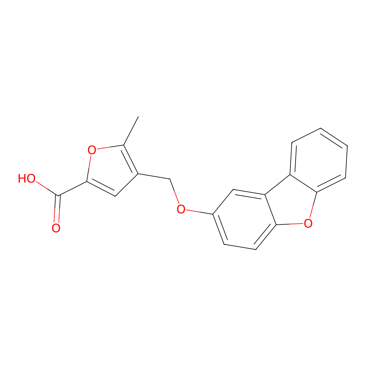 4-(Dibenzofuran-2-yloxymethyl)-5-methylfuran-2-carboxylic acid molecular structure, CAS 298230-06-5