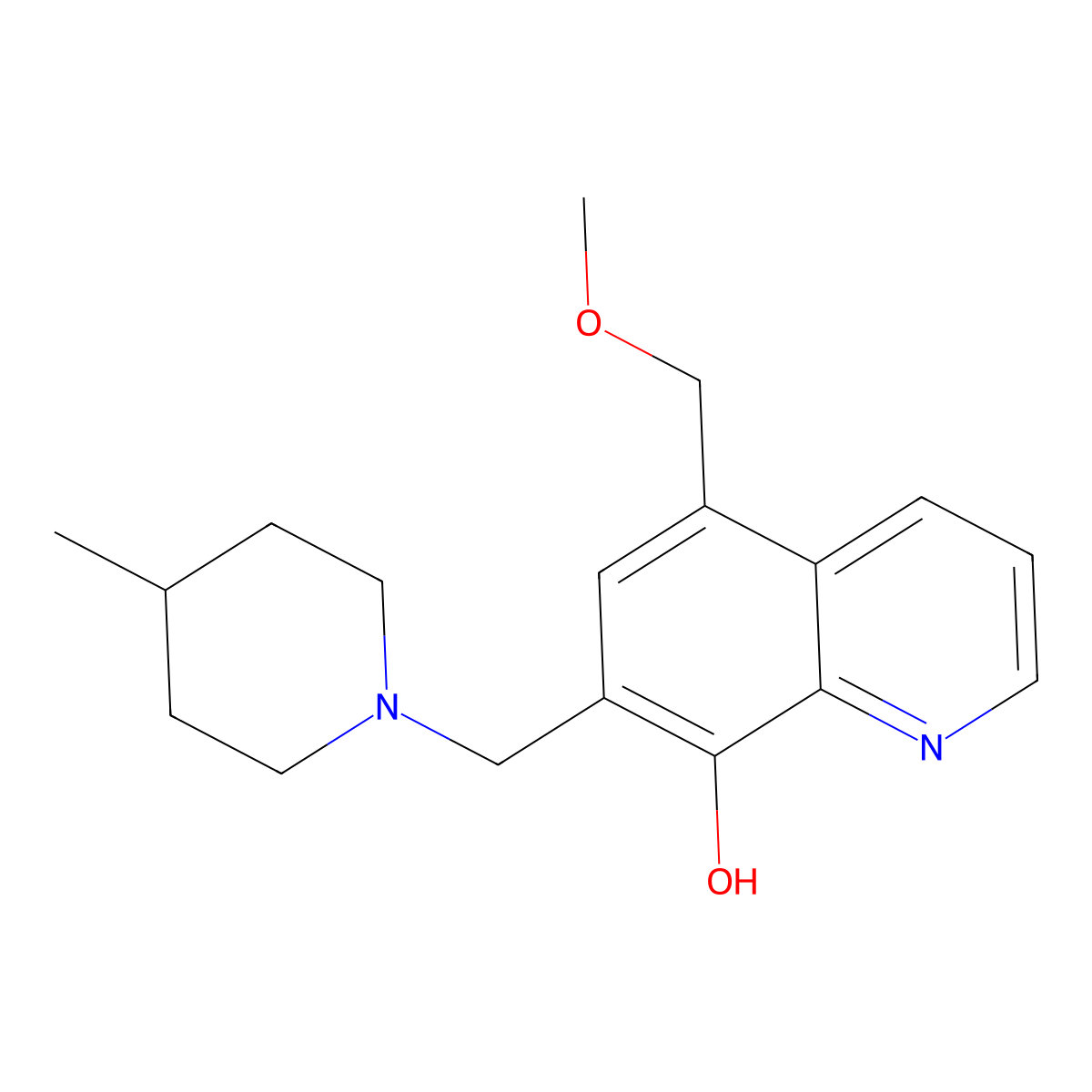 5-(Methoxymethyl)-7-((4-methylpiperidin-1-yl)methyl)quinolin-8-ol molecular structure, CAS 298230-09-8