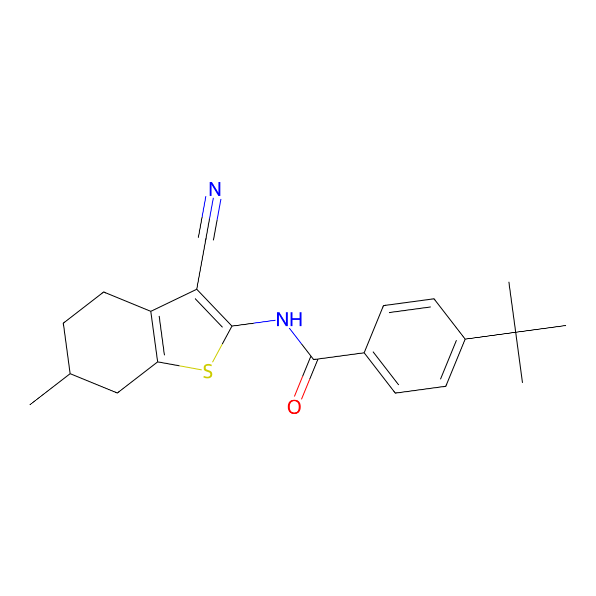 4-tert-butyl-N-(3-cyano-6-methyl-4,5,6,7-tetrahydro-1-benzothiophen-2-yl)benzamide molecular structure, CAS 298230-86-1