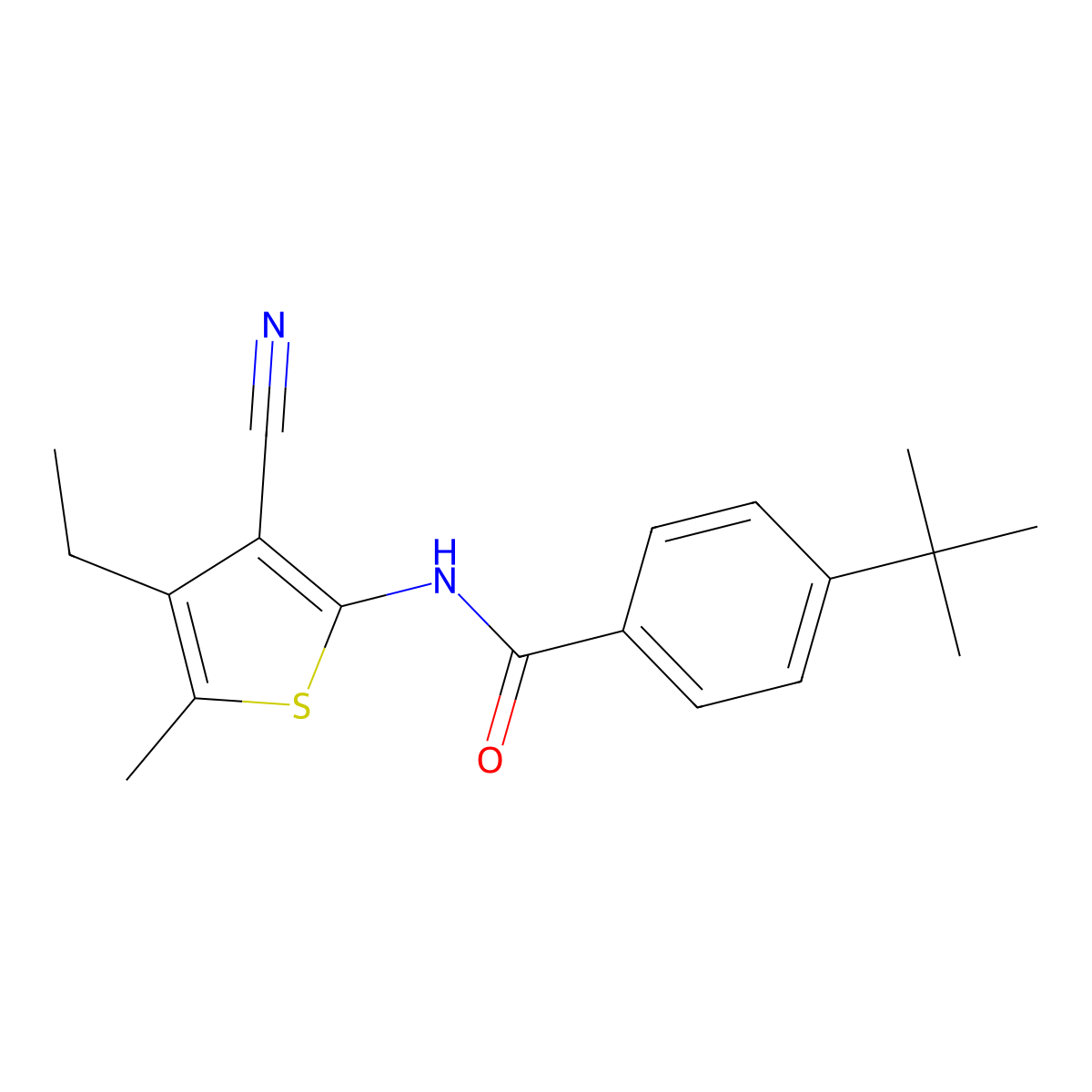 4-tert-butyl-N-(3-cyano-4-ethyl-5-methylthiophen-2-yl)benzamide molecular structure, CAS 298230-94-1