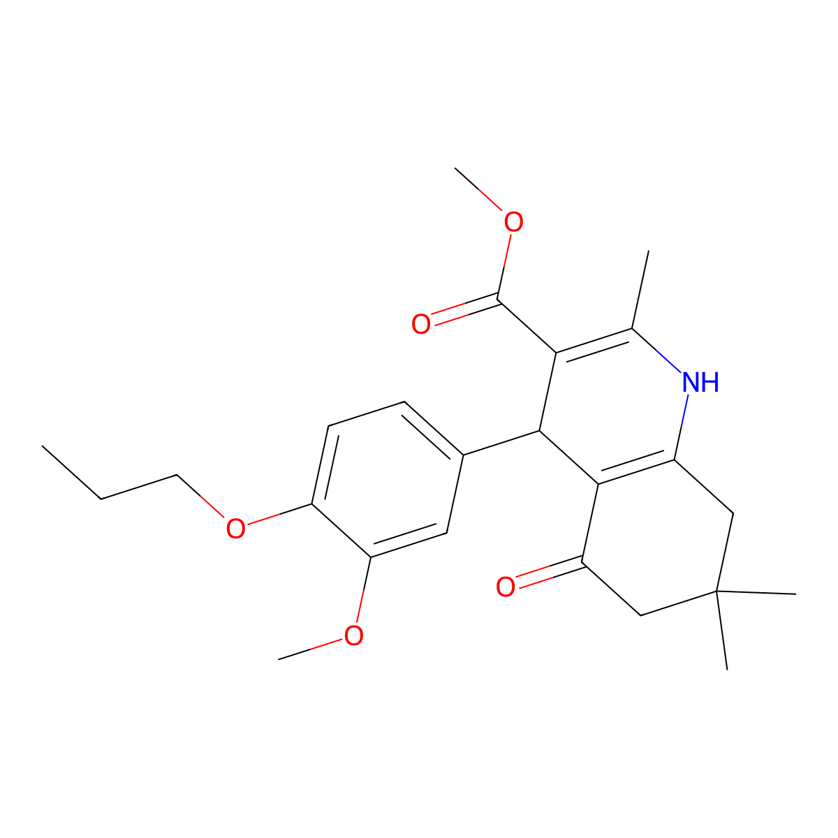 Methyl 4-(3-methoxy-4-propoxyphenyl)-2,7,7-trimethyl-5-oxo-1,4,5,6,7,8-hexahydro-3-quinolinecarboxylate molecular structure, CAS 298231-12-6