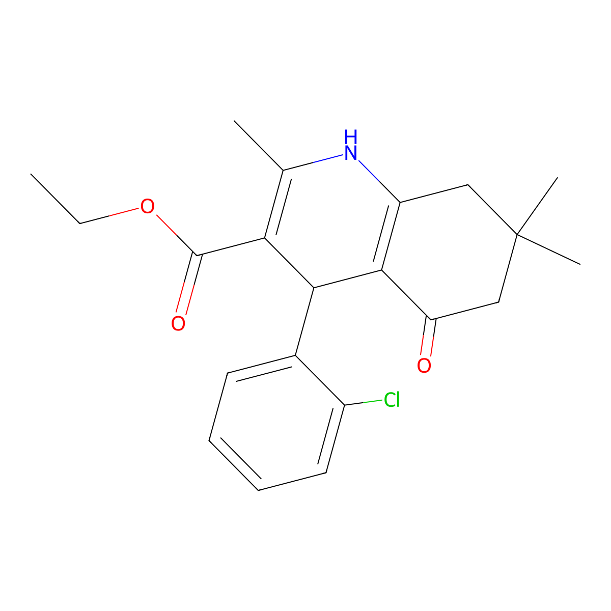 Ethyl 4-(2-chlorophenyl)-2,7,7-trimethyl-5-oxo-1,4,5,6,7,8-hexahydroquinoline-3-carboxylate molecular structure, CAS 298231-14-8