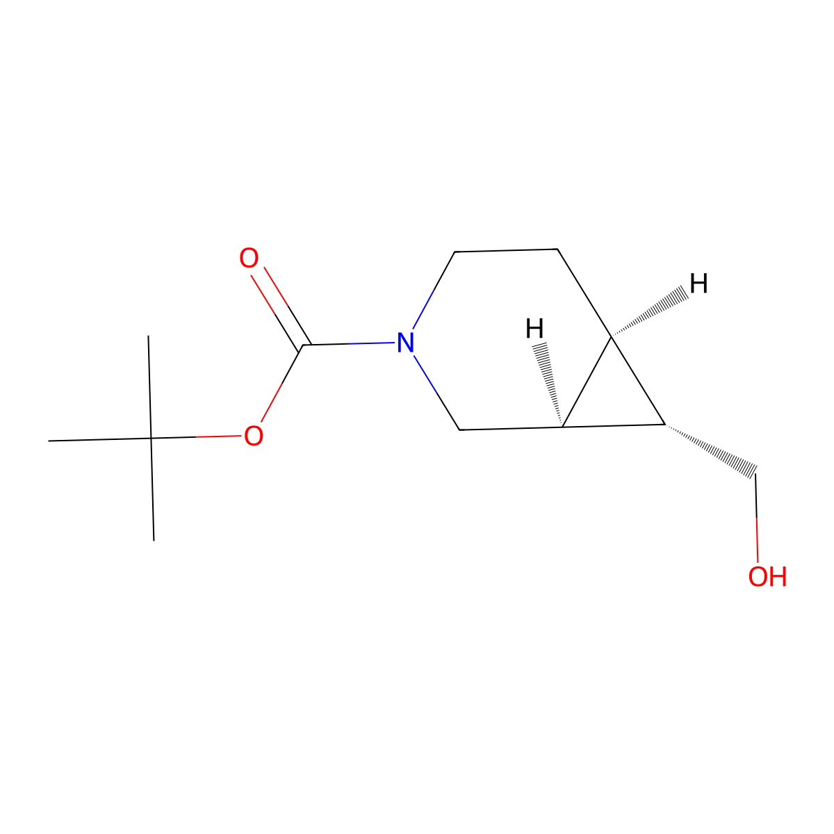 rac-tert-butyl (1R,6S,7R)-7-(hydroxymethyl)-3-azabicyclo[4.1.0]heptane-3-carboxylate molecular structure, CAS 2982686-95-1