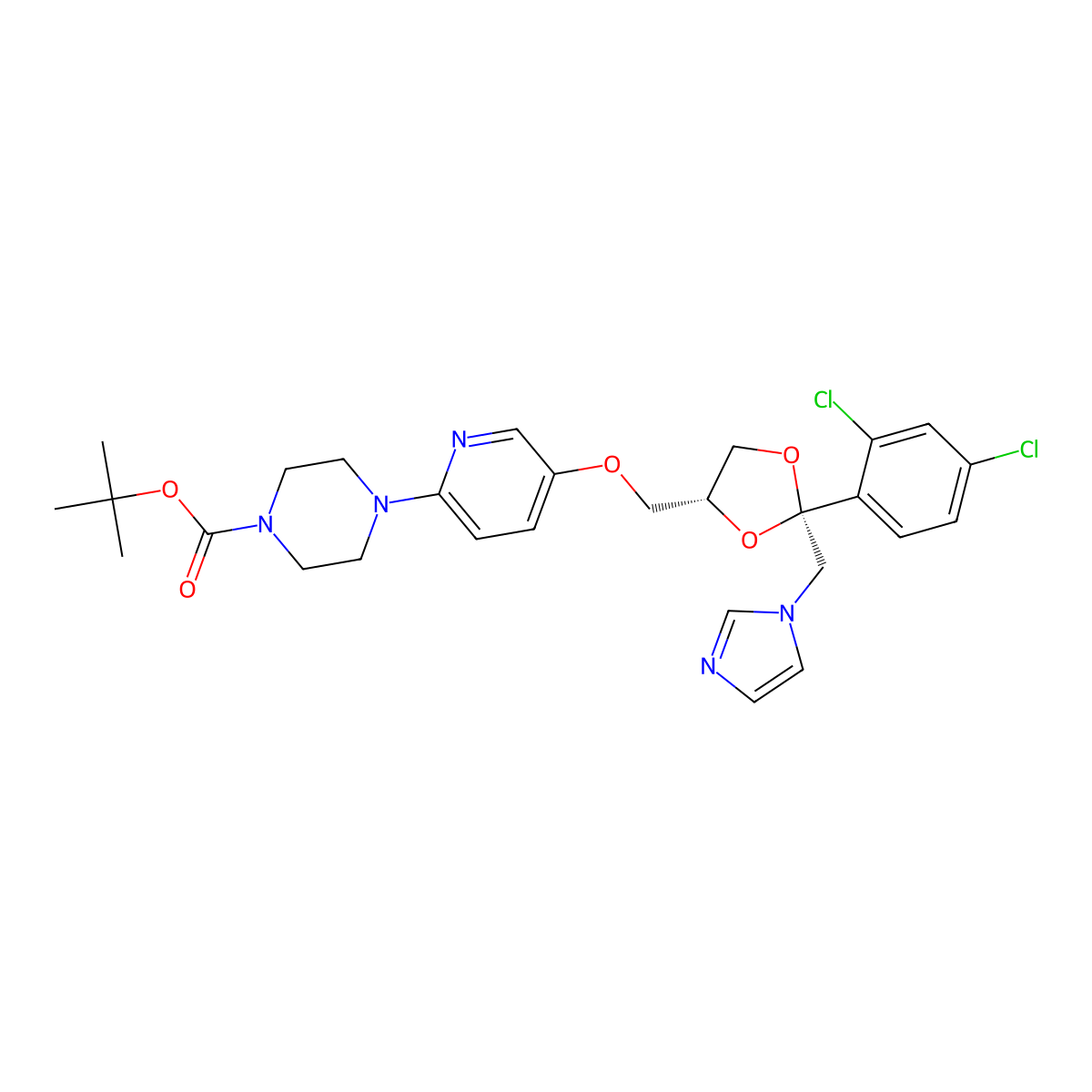 Tert-butyl 4-(5-(((2S,4R)-2-((1H-imidazol-1-YL)methyl)-2-(2,4-dichlorophenyl)-1,3-dioxolan-4-YL)methoxy)pyridin-2-YL)piperazine-1-carboxylate molecular structure, CAS 2982732-11-4