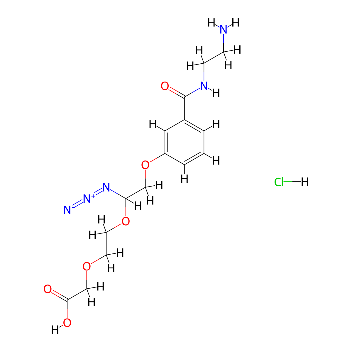 2-(2-(2-(3-((2-Aminoethyl)carbamoyl)phenoxy)-1-azidoethoxy)ethoxy)acetic acid hydrochloride molecular structure, CAS 2982740-95-2