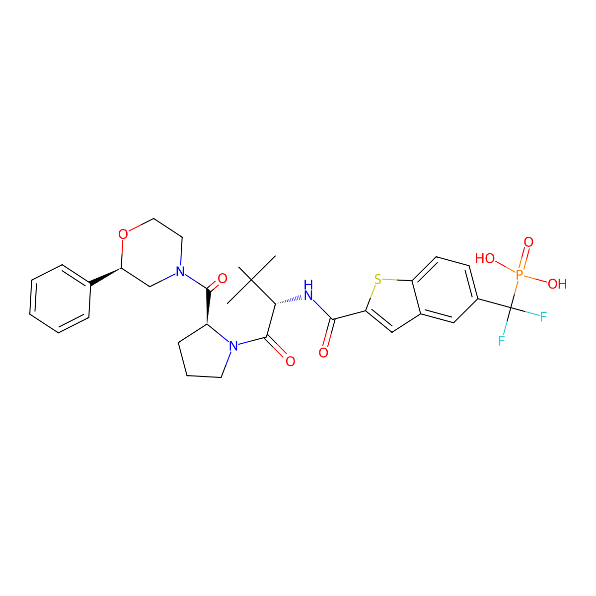 [[2-[[(2S)-3,3-dimethyl-1-oxo-1-[(2S)-2-[(2R)-2-phenylmorpholine-4-carbonyl]pyrrolidin-1-yl]butan-2-yl]carbamoyl]-1-benzothiophen-5-yl]-difluoromethyl]phosphonic acid molecular structure, CAS 2982851-09-0