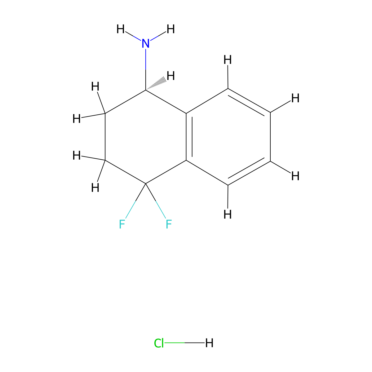 (1R)-4,4-difluorotetralin-1-amine hydrochloride molecular structure, CAS 2983033-34-5