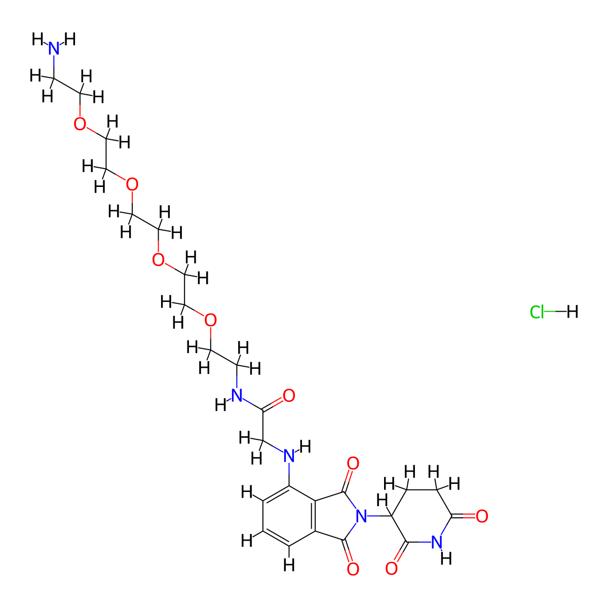 Thalidomide-NH-amido-PEG4-C2-NH2 hydrochloride molecular structure, CAS 2983037-00-7