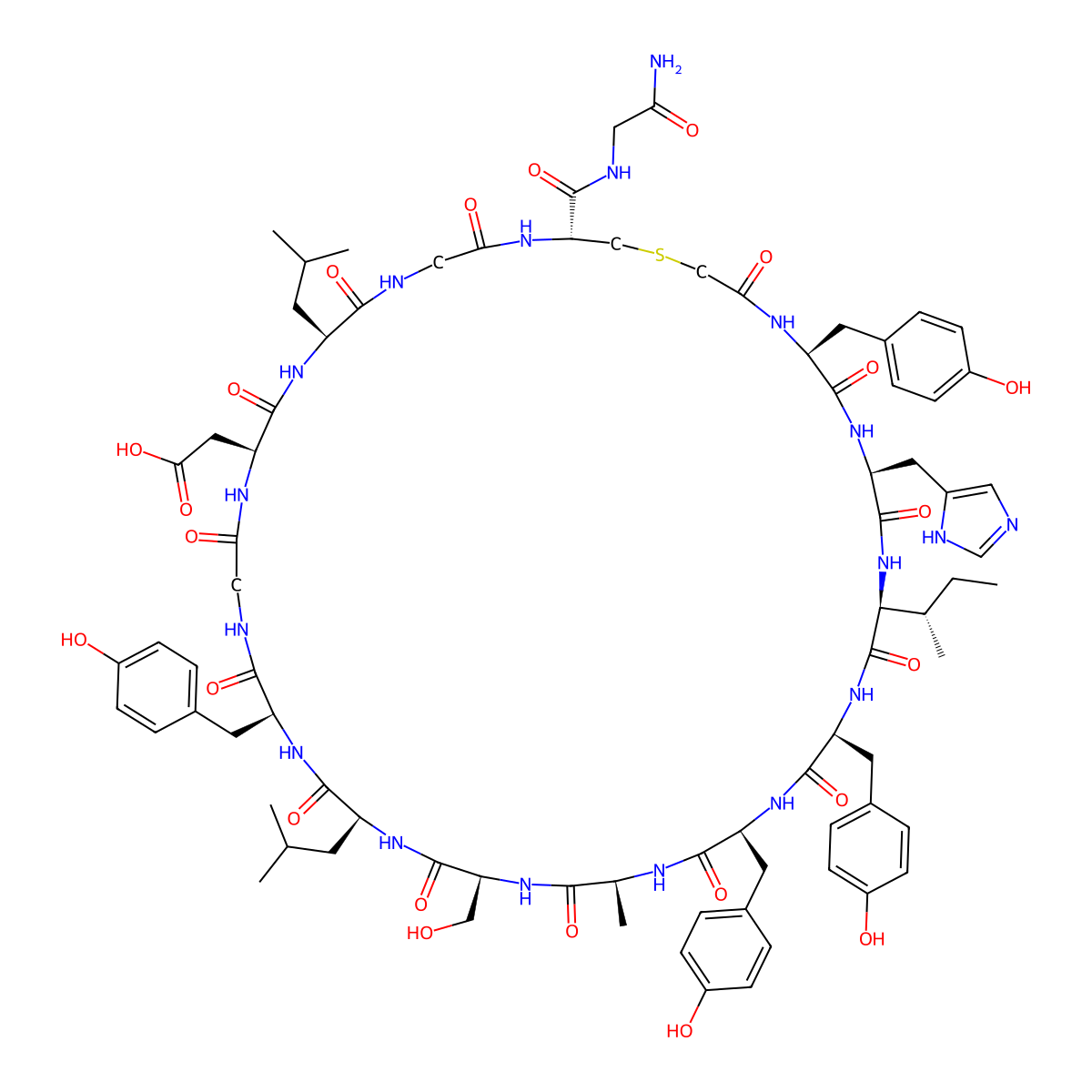 2-[(3R,9S,12S,18S,21S,24S,27S,30S,33S,36S,39S,42S)-3-[(2-amino-2-oxoethyl)carbamoyl]-36-[(2S)-butan-2-yl]-24-(hydroxymethyl)-18,30,33,42-tetrakis[(4-hydroxyphenyl)methyl]-39-(1H-imidazol-4-ylmethyl)-27-methyl-9,21-bis(2-methylpropyl)-5,8,11,14,17,20,23,26,29,32,35,38,41,44-tetradecaoxo-1-thia-4,7,10,13,16,19,22,25,28,31,34,37,40,43-tetradecazacyclopentatetracont-12-yl]acetic acid molecular structure, CAS 2983116-47-6