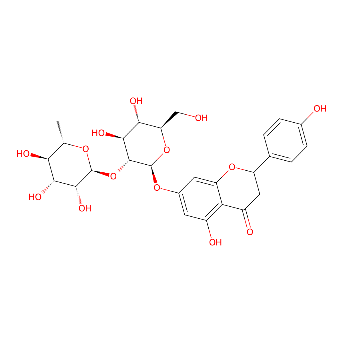 7-[[2-O-(6-Deoxy-alpha-L-mannopyranosyl)-beta-D-glucopyranosyl]oxy]-2,3-dihydro-5-hydroxy-2-(4-hydroxyphenyl)-4H-1-benzopyran-4-one molecular structure, CAS 29838-68-4