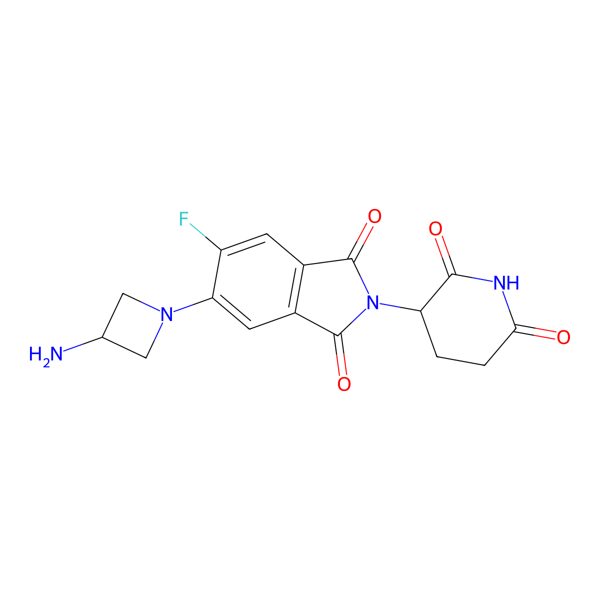 5-(3-aminoazetidin-1-yl)-2-(2,6-dioxopiperidin-3-yl)-6-fluoro-2,3-dihydro-1H-isoindole-1,3-dione molecular structure, CAS 2984207-49-8