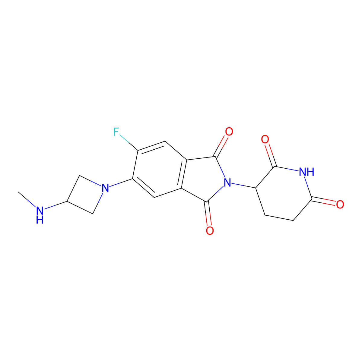 2-(2,6-dioxopiperidin-3-yl)-5-fluoro-6-[3-(methylamino)azetidin-1-yl]-2,3-dihydro-1H-isoindole-1,3-dione molecular structure, CAS 2984235-31-4