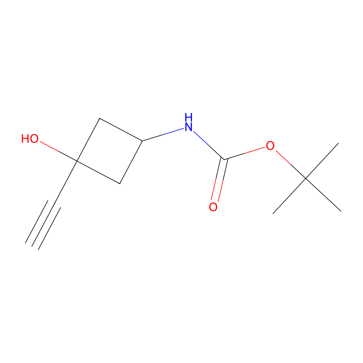 Tert-butyl (3-ethynyl-3-hydroxycyclobutyl)carbamate molecular structure, CAS 2984512-66-3