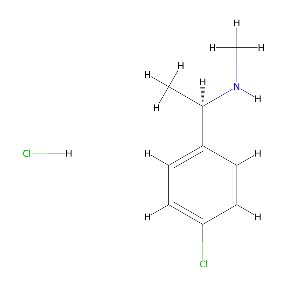 ((1R)-1-(4-chlorophenyl)ethyl)(methyl)amine hydrochloride molecular structure, CAS 29850-85-9