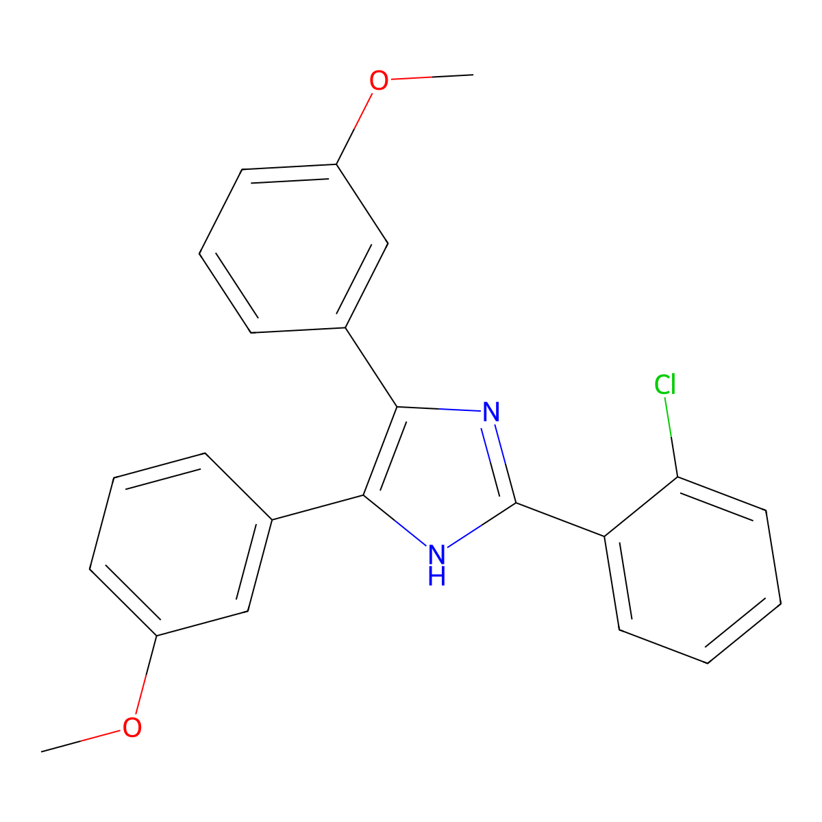 1H-Imidazole, 2-(2-chlorophenyl)-4,5-bis(3-methoxyphenyl)- molecular structure, CAS 29864-31-1