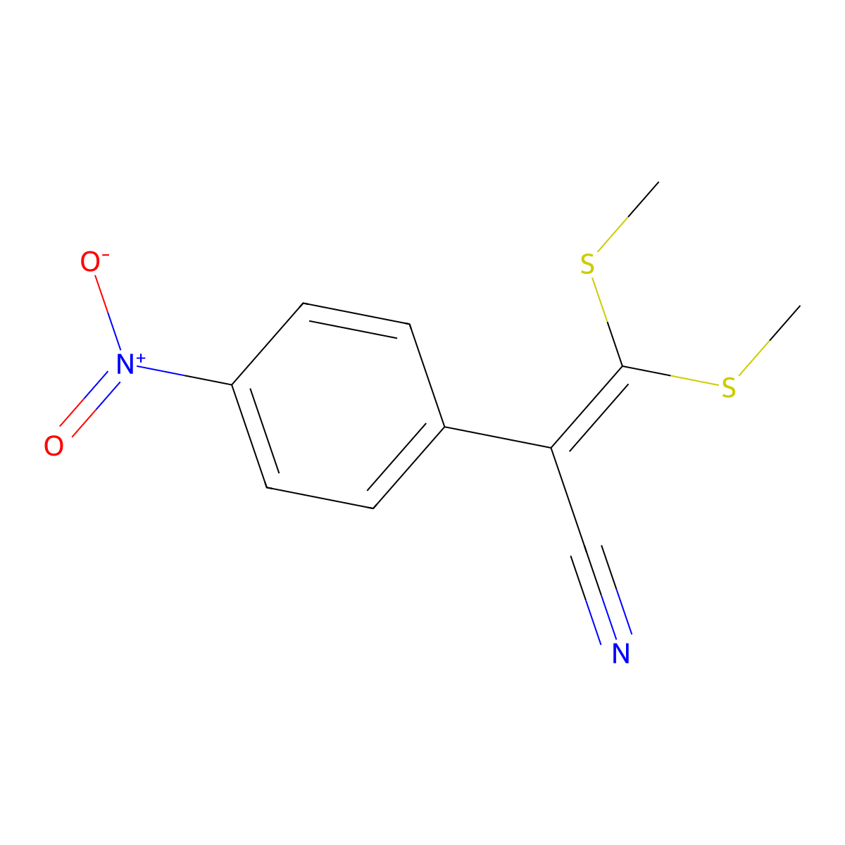3,3-Bis(methylsulfanyl)-2-(4-nitrophenyl)prop-2-enenitrile molecular structure, CAS 29866-34-0