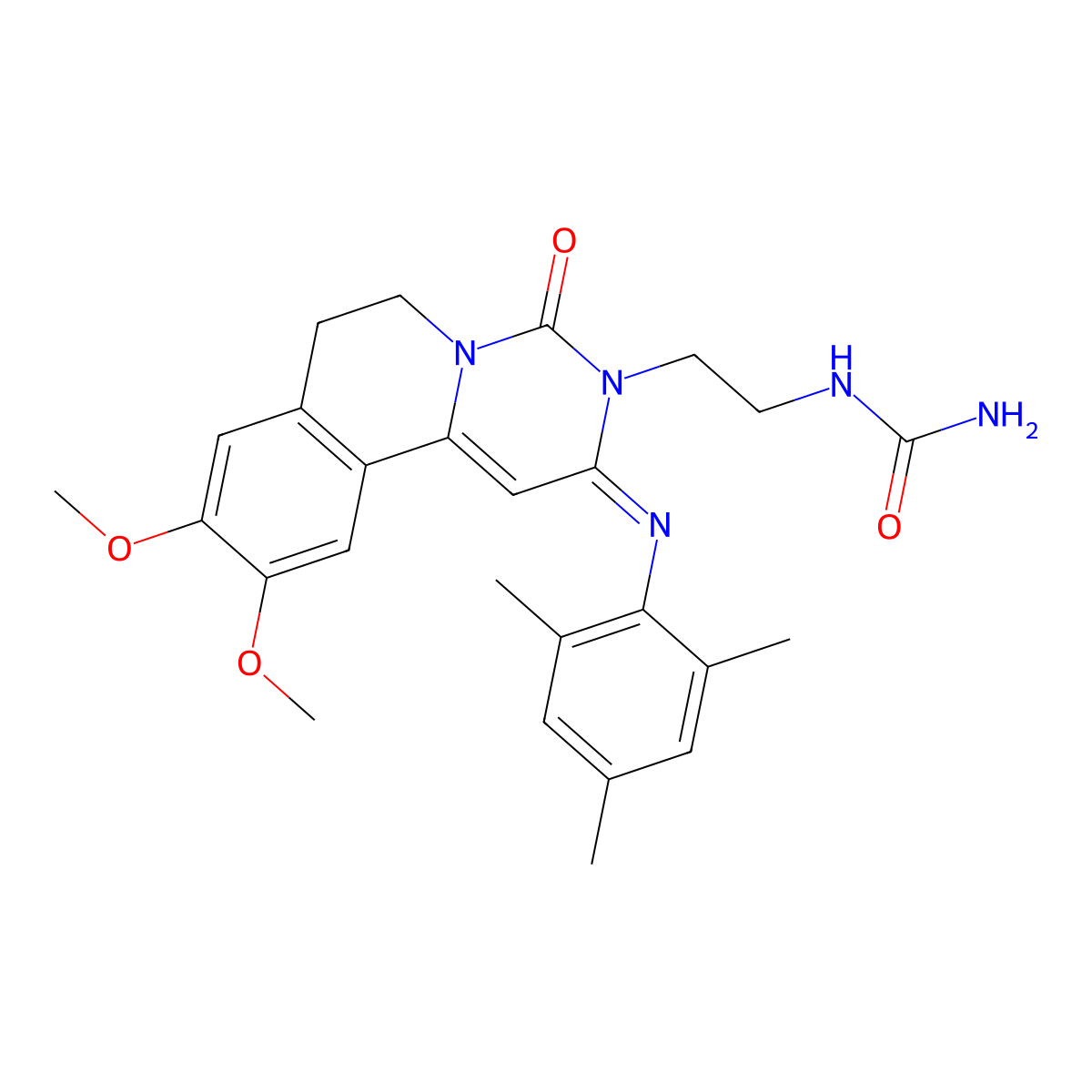 N-[2-[6,7-Dihydro-9,10-dimethoxy-4-oxo-2-[(2,4,6-trimethylphenyl)imino]-2H-pyrimido[6,1-a]isoquinolin-3(4H)-yl]ethyl]urea molecular structure, CAS 298680-25-8