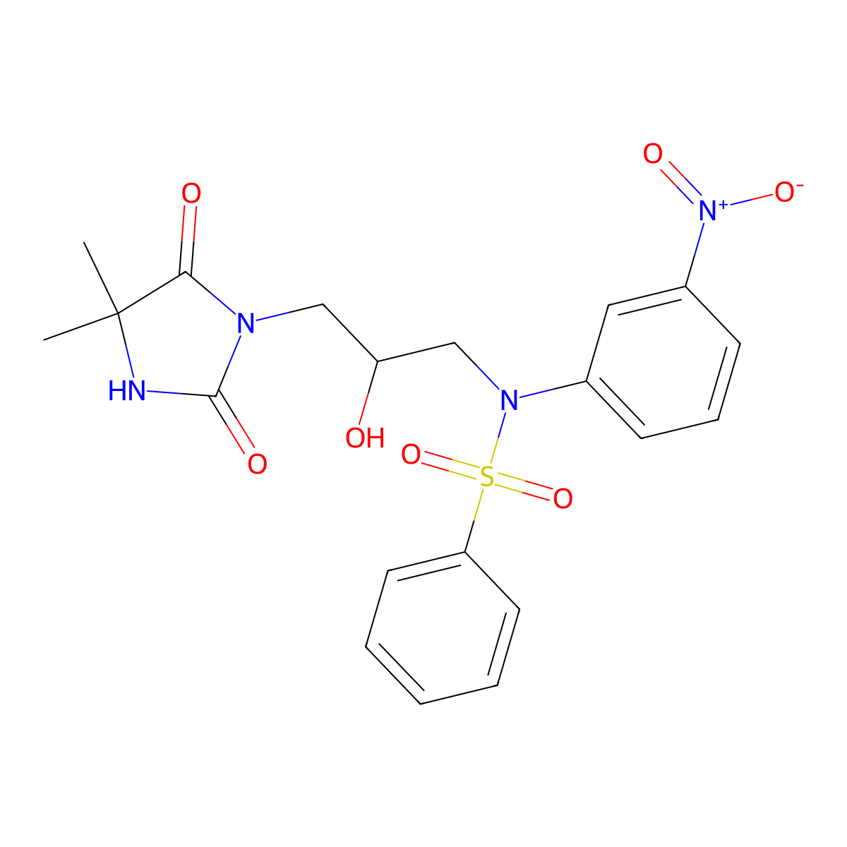 N-[3-(4,4-dimethyl-2,5-dioxoimidazolidin-1-yl)-2-hydroxypropyl]-N-(3-nitrophenyl)benzenesulfonamide molecular structure, CAS 298682-13-0