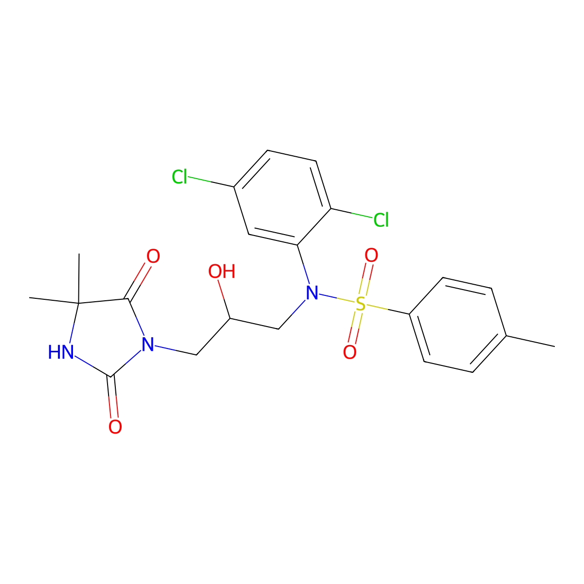N-(2,5-dichlorophenyl)-N-[3-(4,4-dimethyl-2,5-dioxoimidazolidin-1-yl)-2-hydroxypropyl]-4-methylbenzenesulfonamide molecular structure, CAS 298682-14-1