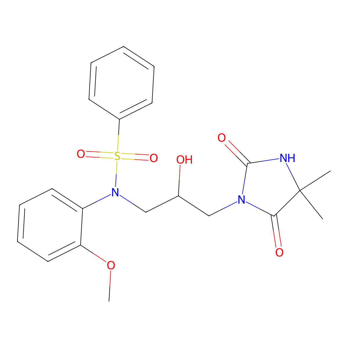 N-[3-(4,4-dimethyl-2,5-dioxoimidazolidin-1-yl)-2-hydroxypropyl]-N-(2-methoxyphenyl)benzenesulfonamide molecular structure, CAS 298682-17-4