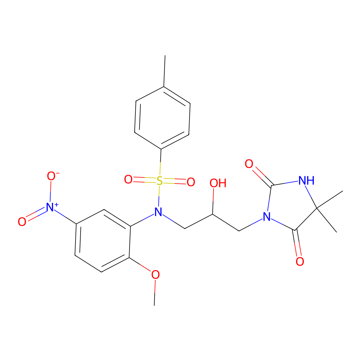 N-[3-(4,4-dimethyl-2,5-dioxoimidazolidin-1-yl)-2-hydroxypropyl]-N-(2-methoxy-5-nitrophenyl)-4-methylbenzenesulfonamide molecular structure, CAS 298682-18-5