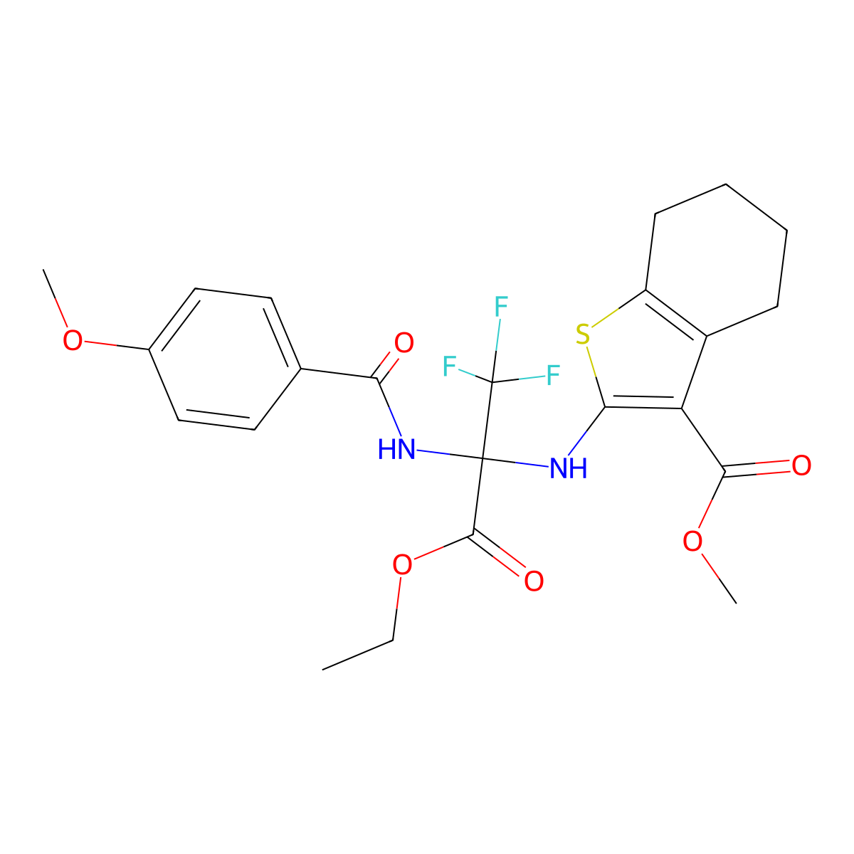 Methyl 2-[[3-ethoxy-1,1,1-trifluoro-2-[(4-methoxybenzoyl)amino]-3-oxopropan-2-yl]amino]-4,5,6,7-tetrahydro-1-benzothiophene-3-carboxylate molecular structure, CAS 298683-67-7