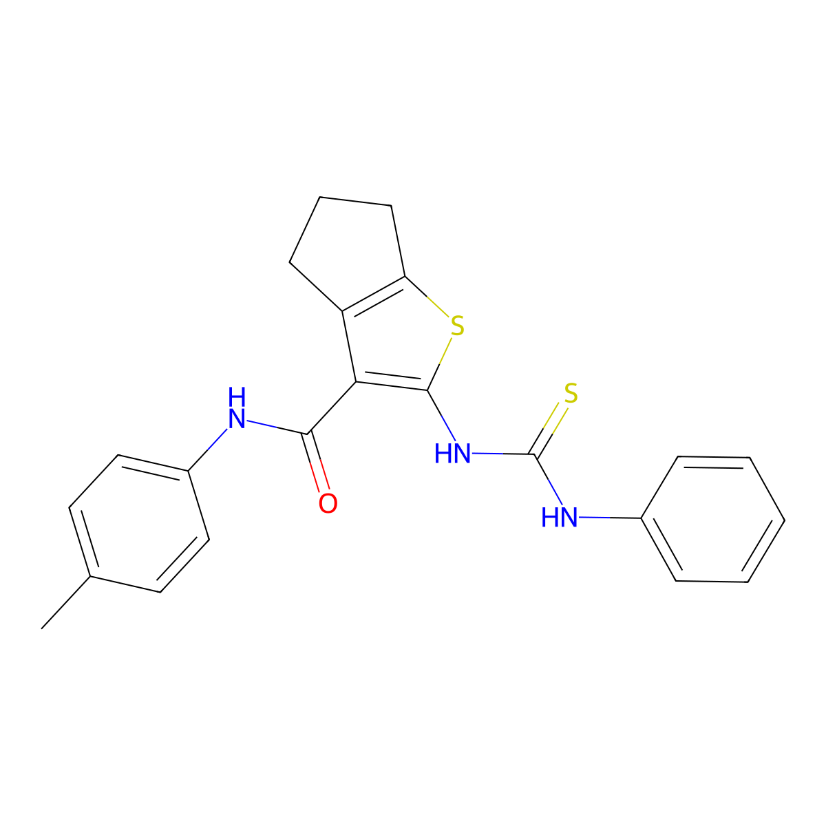 N-(4-methylphenyl)-2-(phenylcarbamothioylamino)-5,6-dihydro-4H-cyclopenta[b]thiophene-3-carboxamide molecular structure, CAS 298683-99-5