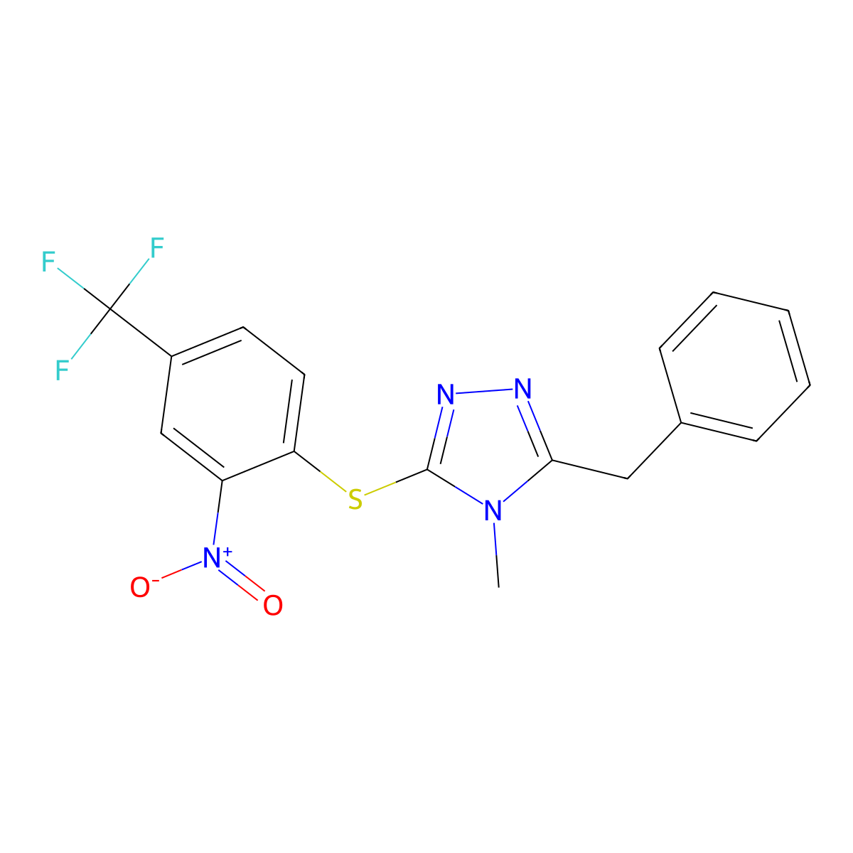 4-Methyl-3-((2-nitro-4-(trifluoromethyl)phenyl)thio)-5-(phenylmethyl)-4H-1,2,4-triazole molecular structure, CAS 298684-45-4