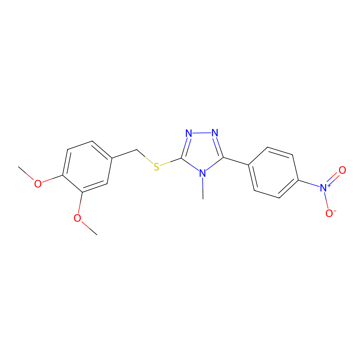 3-[(3,4-Dimethoxyphenyl)methylsulfanyl]-4-methyl-5-(4-nitrophenyl)-1,2,4-triazole molecular structure, CAS 298684-52-3