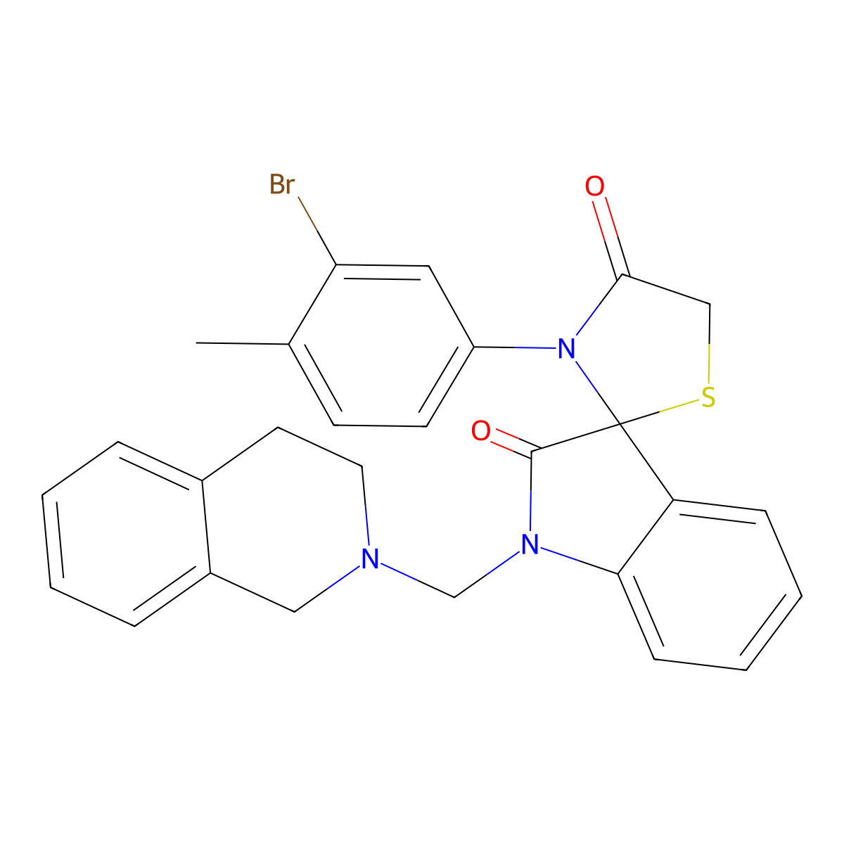 3-(3-Bromo-4-methylphenyl)-6-(2-1,2,3,4-tetrahydroisoquinolylmethyl)spiro[1,3-thiazolidine-2,3'-indoline]-4,7-dione molecular structure, CAS 298684-65-8