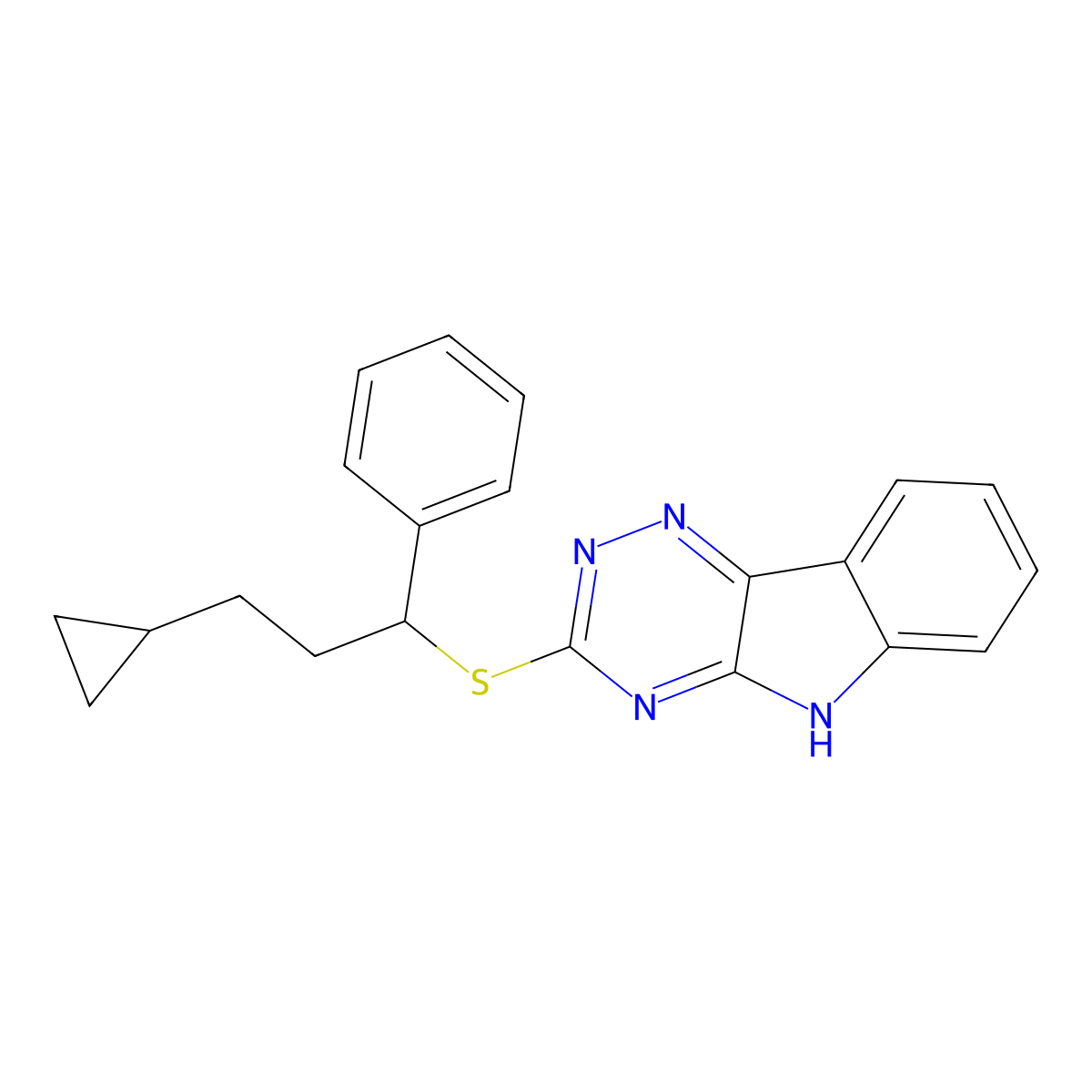 3-[(3-Cyclopropyl-1-phenylpropyl)sulfanyl]-5H-[1,2,4]triazino[5,6-b]indole molecular structure, CAS 298685-09-3
