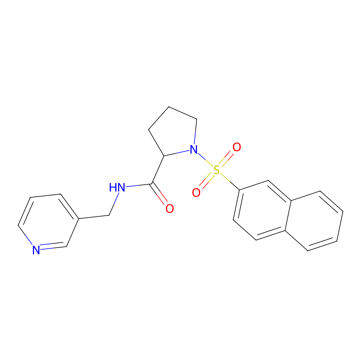 1-naphthalen-2-ylsulfonyl-N-(pyridin-3-ylmethyl)pyrrolidine-2-carboxamide molecular structure, CAS 298685-67-3