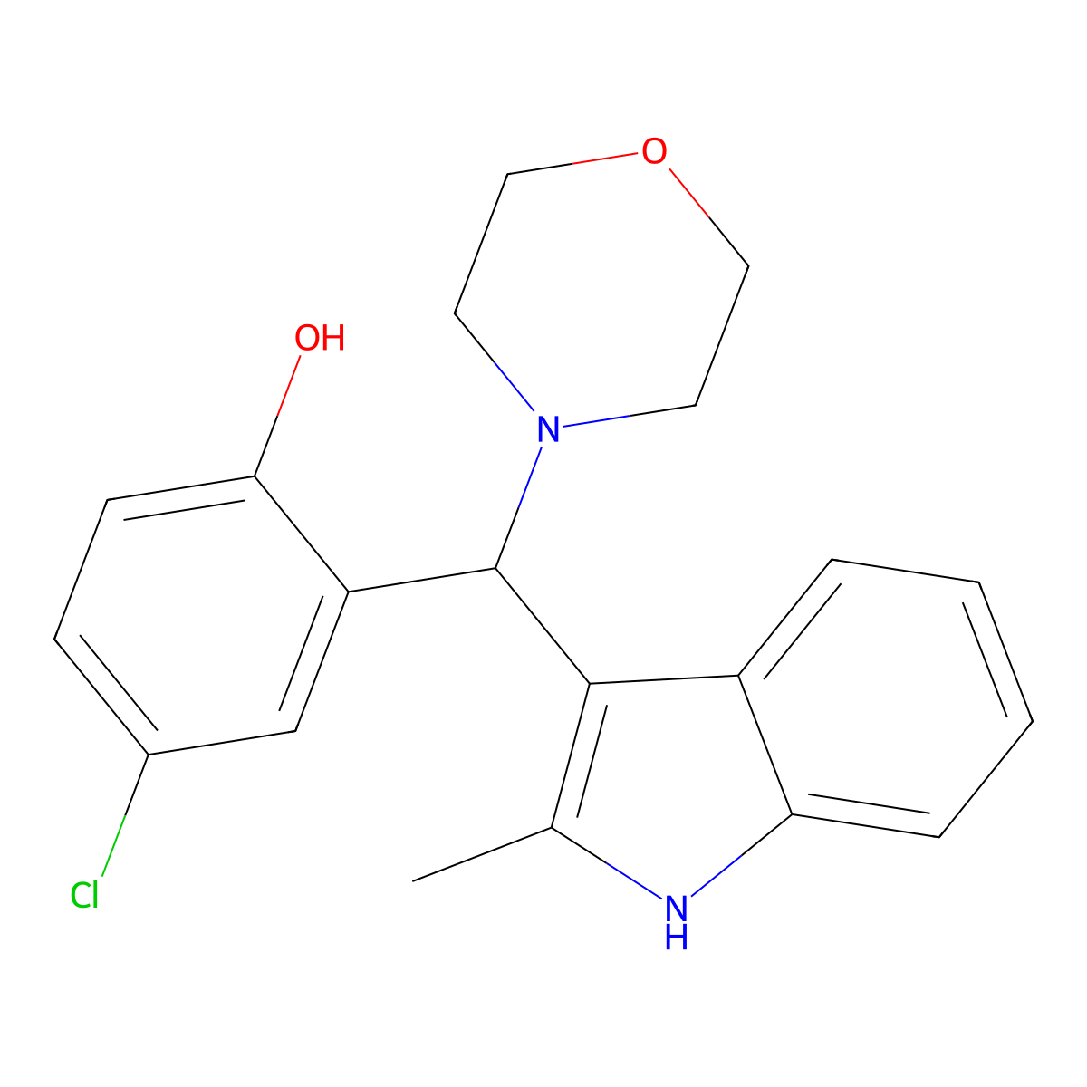 4-chloro-2-[(2-methyl-1H-indol-3-yl)(morpholin-4-yl)methyl]phenol molecular structure, CAS 298685-88-8