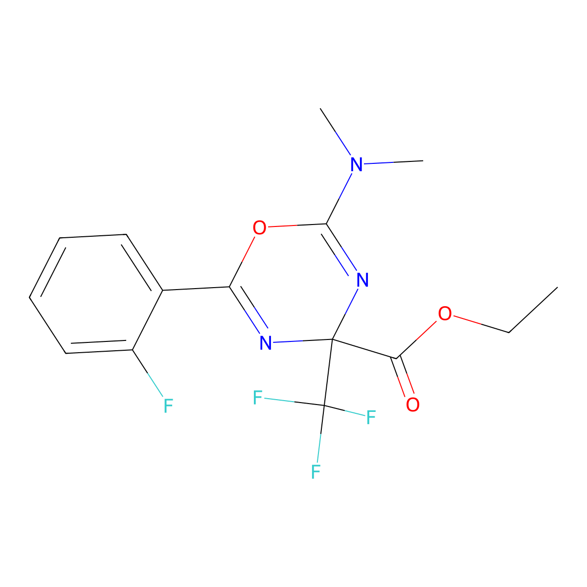 Ethyl 2-(dimethylamino)-6-(2-fluorophenyl)-4-(trifluoromethyl)-4H-1,3,5-oxadiazine-4-carboxylate molecular structure, CAS 298685-91-3