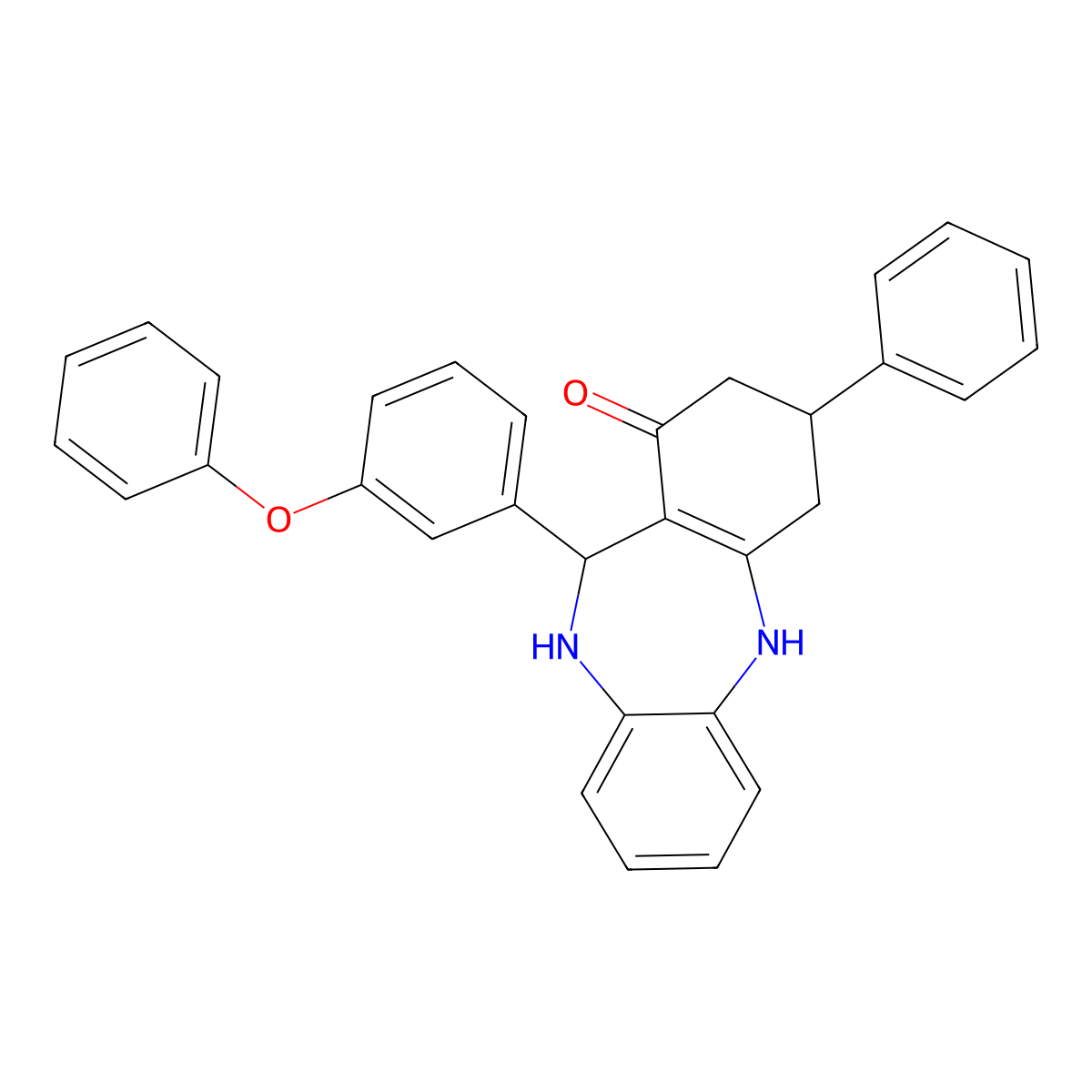 11-(3-phenoxyphenyl)-3-phenyl-2,3,4,5,10,11-hexahydro-1H-dibenzo[b,e][1,4]diazepin-1-one molecular structure, CAS 298686-05-2