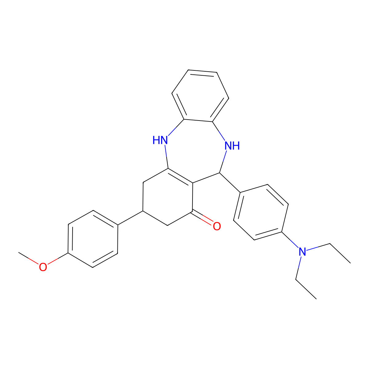 6-[4-(Diethylamino)phenyl]-9-(4-methoxyphenyl)-5,6,8,9,10,11-hexahydrobenzo[b][1,4]benzodiazepin-7-one molecular structure, CAS 298686-08-5