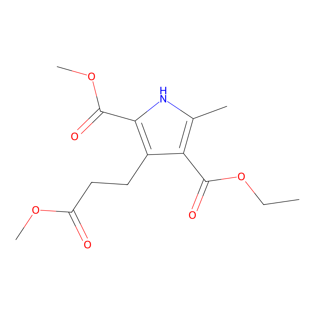 4-Ethyl 2-methyl 3-(3-methoxy-3-oxopropyl)-5-methyl-1H-pyrrole-2,4-dicarboxylate molecular structure, CAS 298686-26-7
