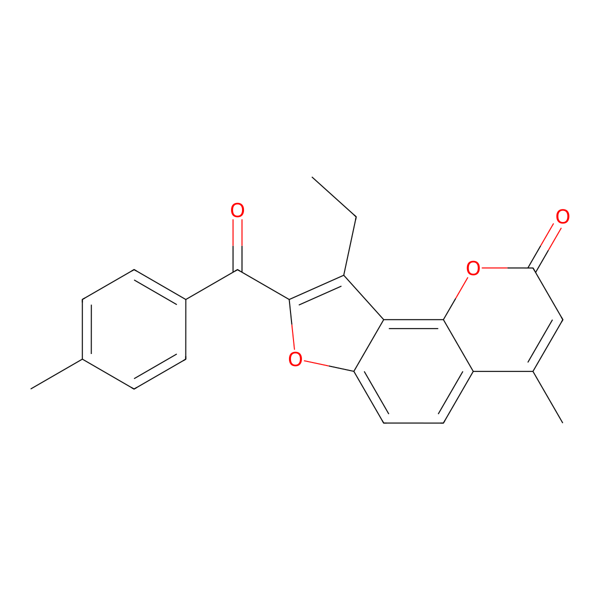 9-ethyl-4-methyl-8-(4-methylbenzoyl)-2H-furo[2,3-h]chromen-2-one molecular structure, CAS 298686-59-6