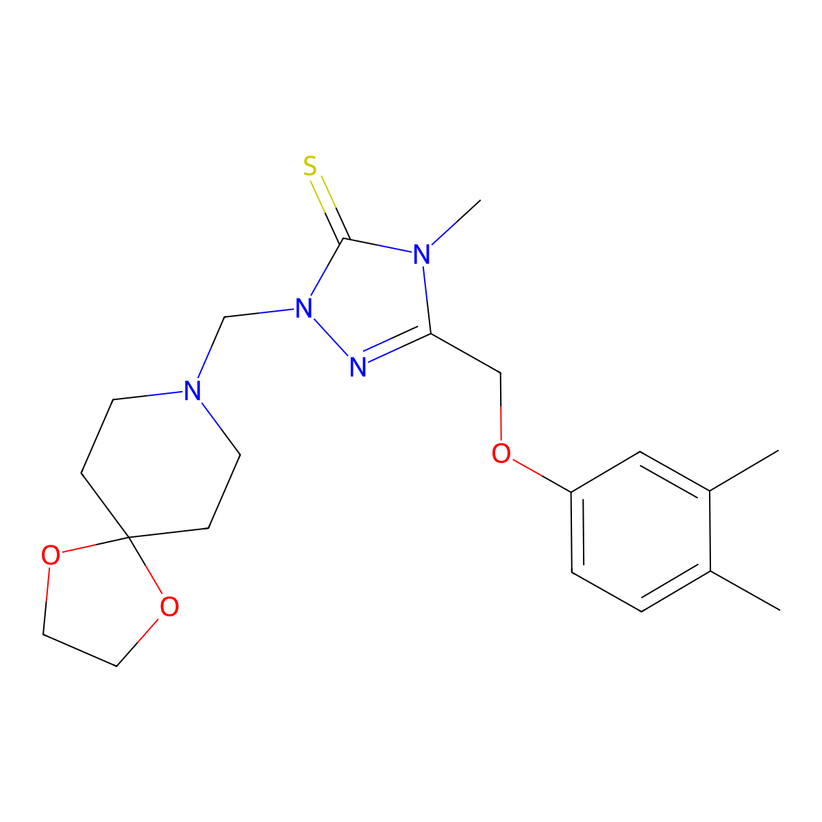 5-[(3,4-Dimethylphenoxy)methyl]-2-(1,4-dioxa-8-azaspiro[4.5]decan-8-ylmethyl)-4-methyl-1,2,4-triazole-3-thione molecular structure, CAS 298686-78-9