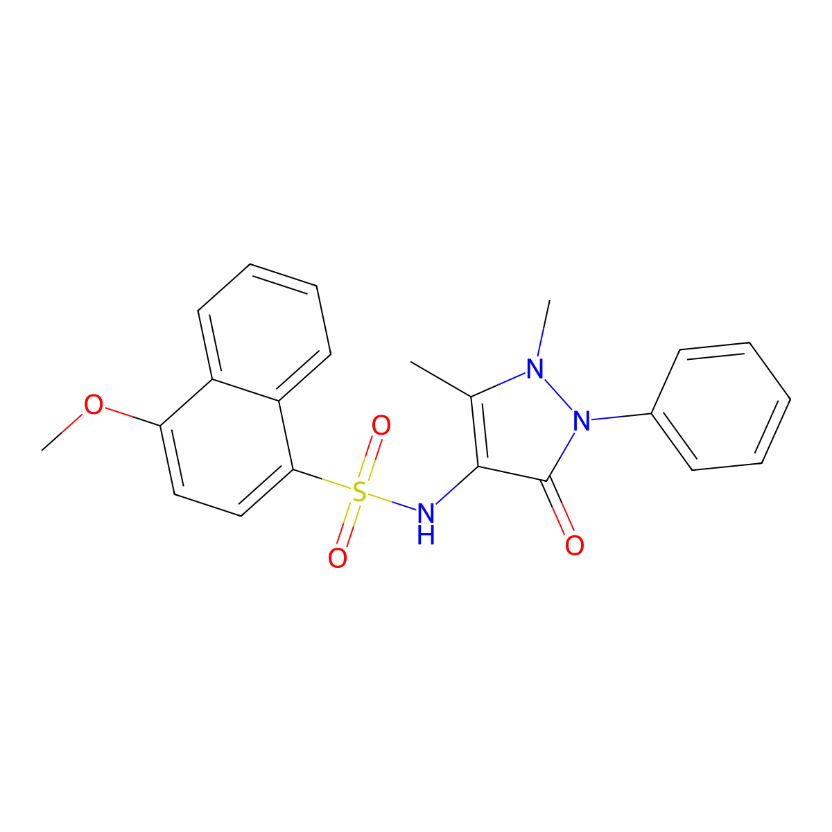 N-(1,5-dimethyl-3-oxo-2-phenyl-2,3-dihydro-1H-pyrazol-4-yl)-4-methoxynaphthalene-1-sulfonamide molecular structure, CAS 298686-91-6