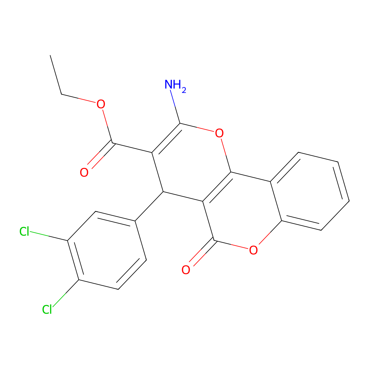 ethyl 2-amino-4-(3,4-dichlorophenyl)-5-oxo-4H-pyrano[3,2-c]chromene-3-carboxylate molecular structure, CAS 298687-56-6