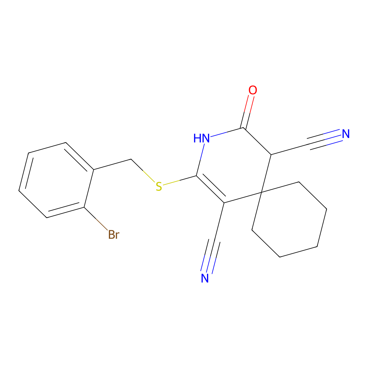 2-[(2-Bromobenzyl)sulfanyl]-4-oxo-3-azaspiro[5.5]undec-1-ene-1,5-dicarbonitrile molecular structure, CAS 298687-64-6