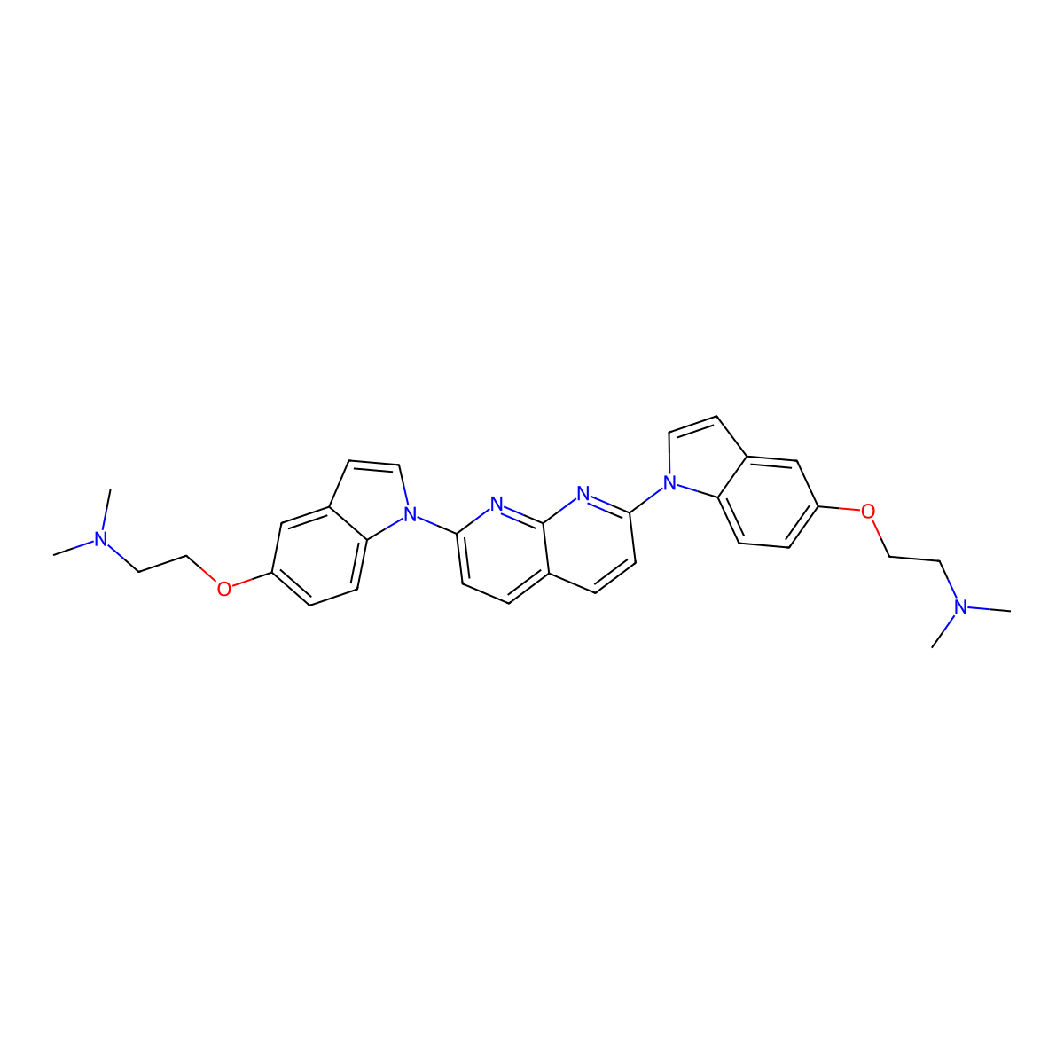 2-[1-[7-[5-[2-(dimethylamino)ethoxy]indol-1-yl]-1,8-naphthyridin-2-yl]indol-5-yl]oxy-N,N-dimethylethanamine molecular structure, CAS 2986876-41-7