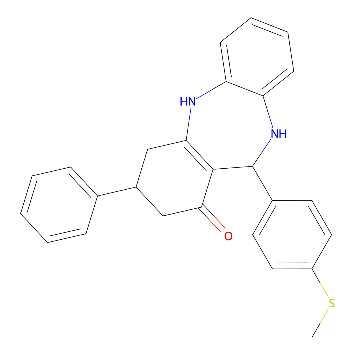 6-(4-Methylsulfanylphenyl)-9-phenyl-5,6,8,9,10,11-hexahydrobenzo[b][1,4]benzodiazepin-7-one molecular structure, CAS 298688-10-5