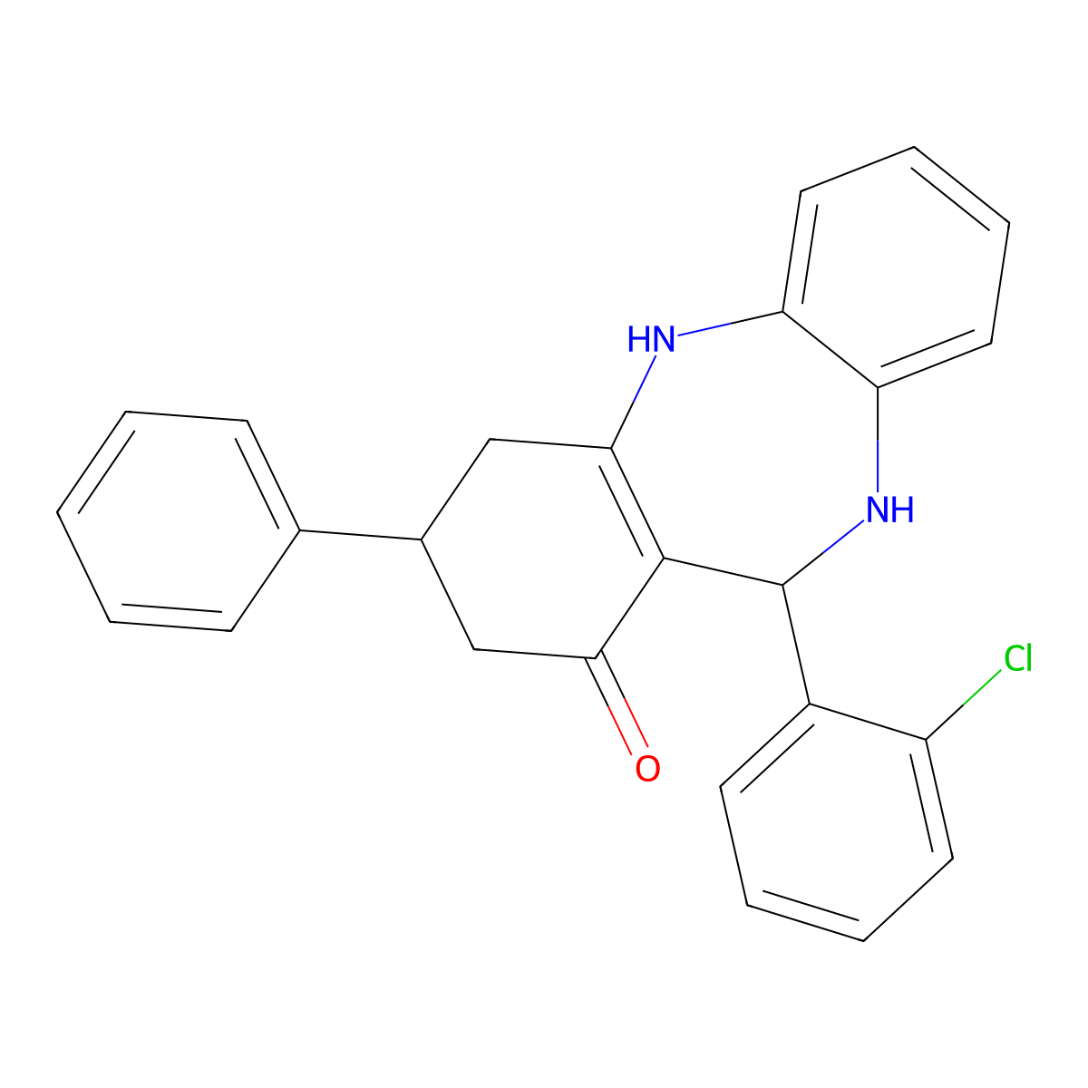 11-(2-chlorophenyl)-3-phenyl-2,3,4,5,10,11-hexahydro-1H-dibenzo[b,e][1,4]diazepin-1-one molecular structure, CAS 298688-12-7