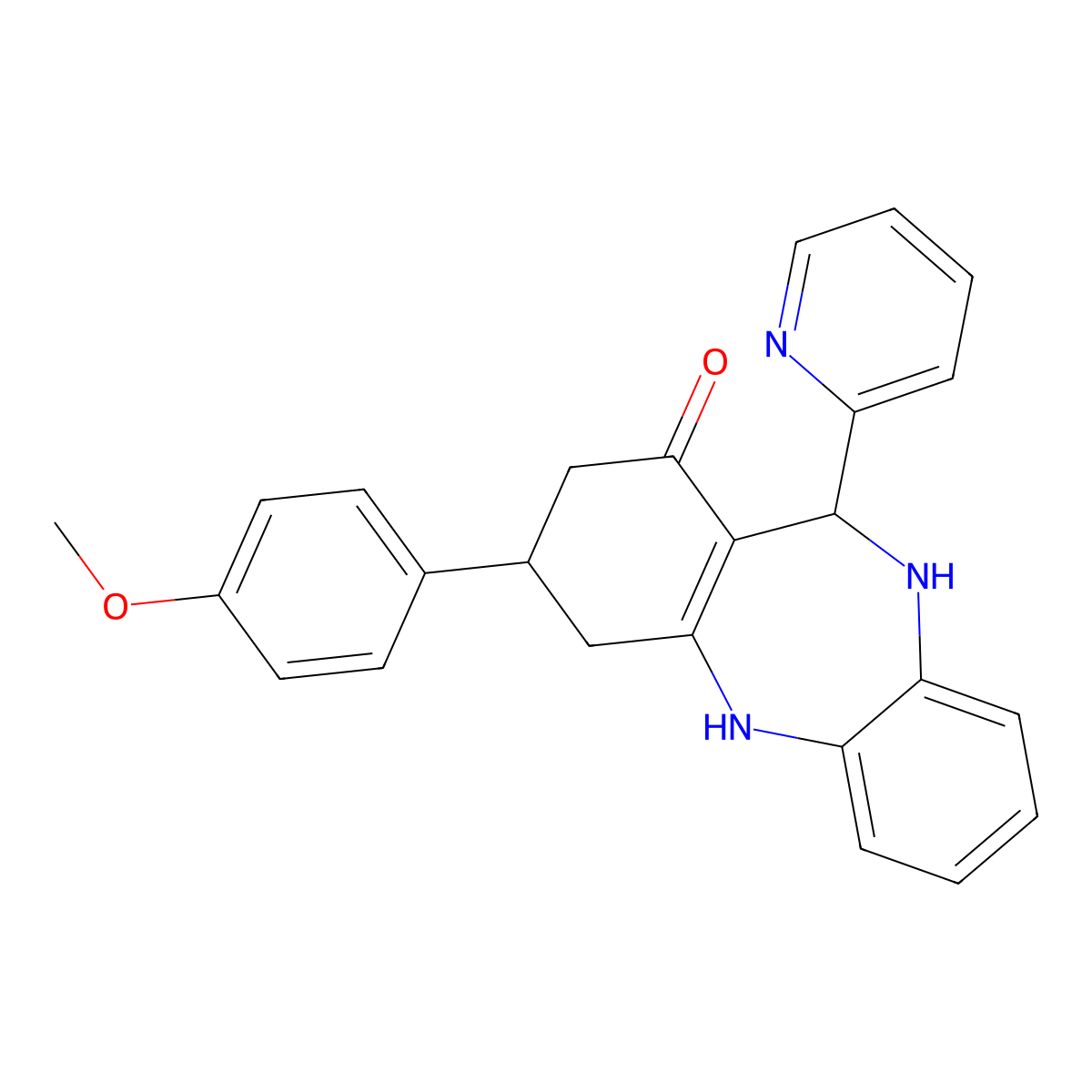 9-(4-Methoxyphenyl)-6-pyridin-2-yl-5,6,8,9,10,11-hexahydrobenzo[b][1,4]benzodiazepin-7-one molecular structure, CAS 298688-13-8