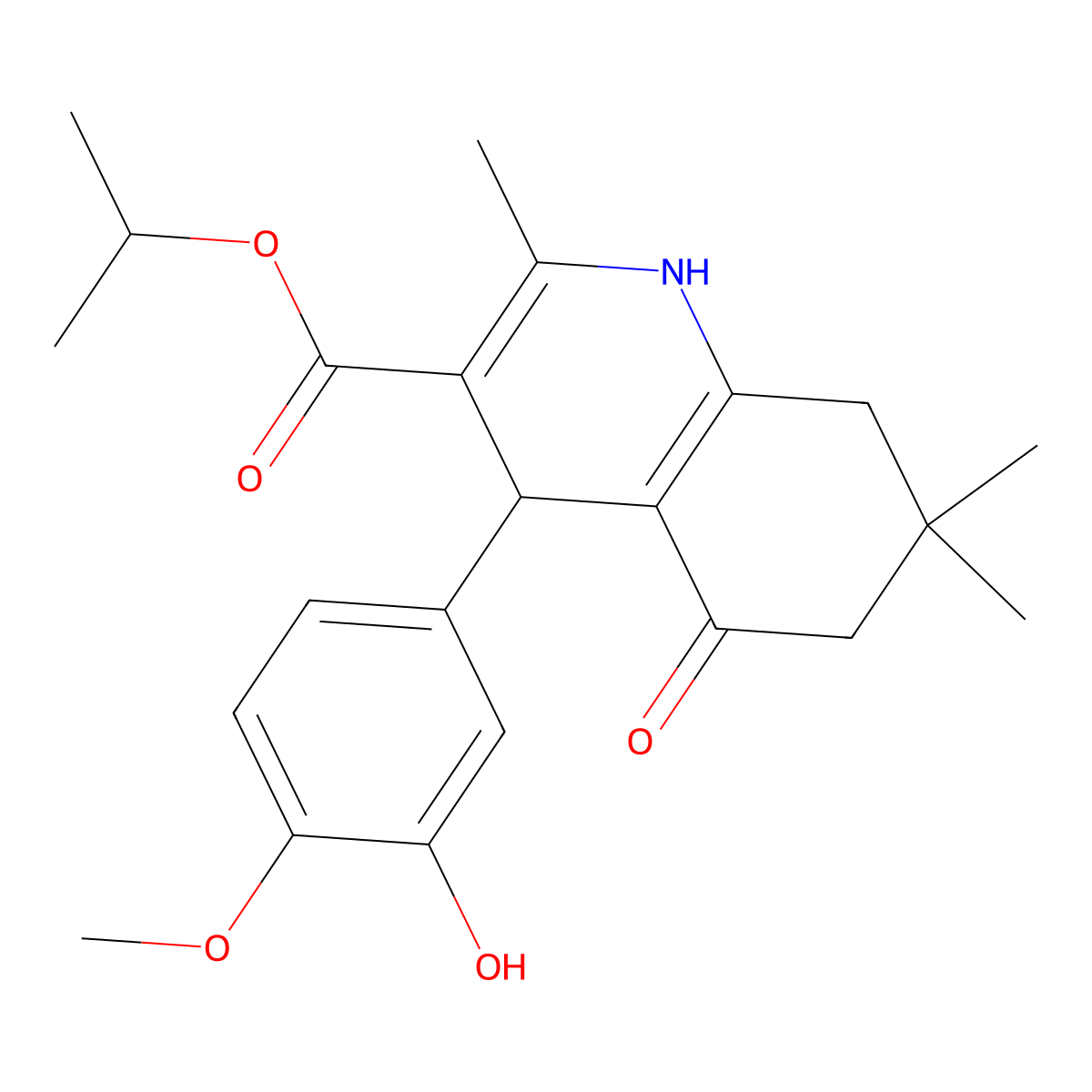 Propan-2-yl 4-(3-hydroxy-4-methoxyphenyl)-2,7,7-trimethyl-5-oxo-1,4,5,6,7,8-hexahydroquinoline-3-carboxylate molecular structure, CAS 298688-28-5