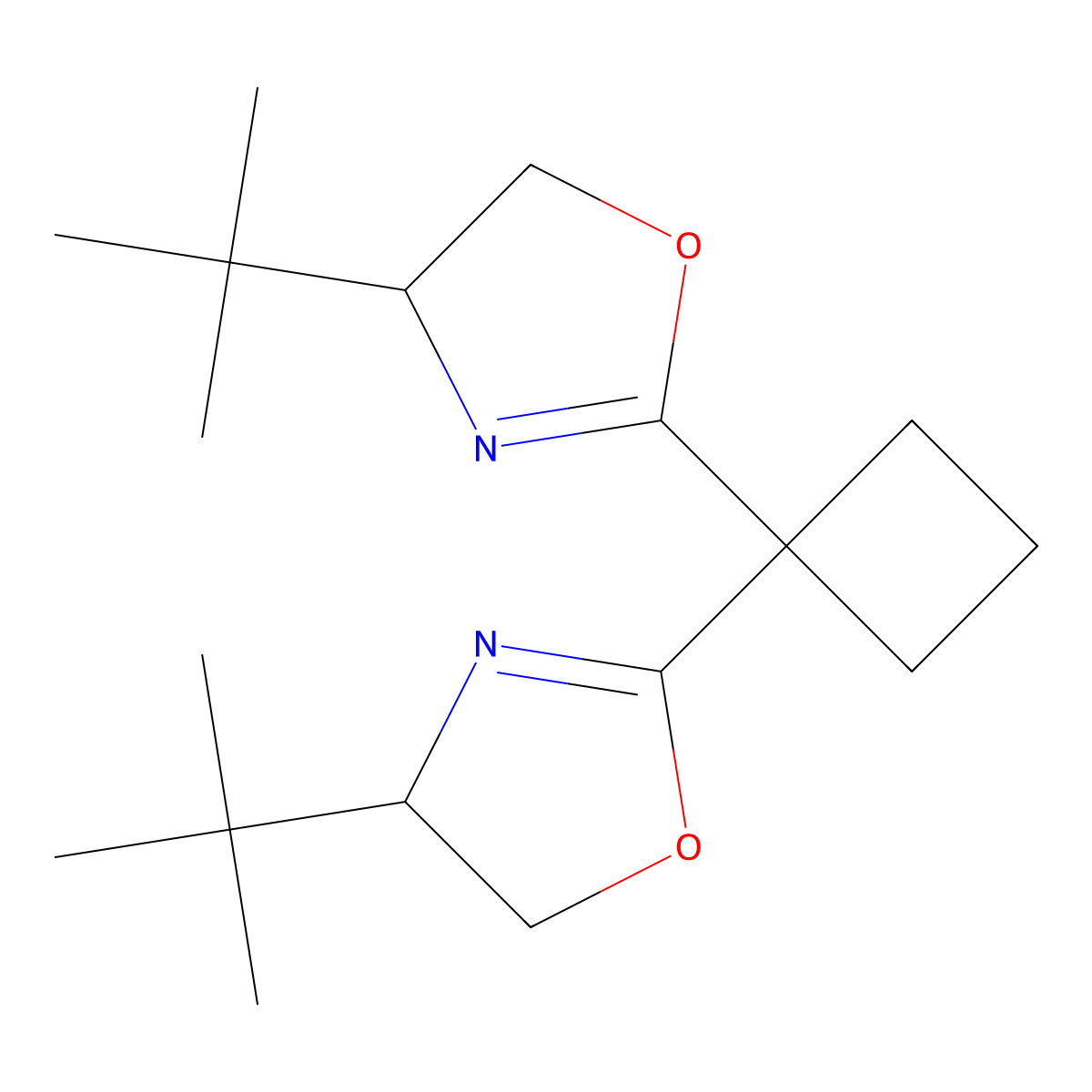 (4S,4'S)-2,2'-(Cyclobutane-1,1-diyl)bis(4-(tert-butyl)-4,5-dihydrooxazole) molecular structure, CAS 298693-02-4