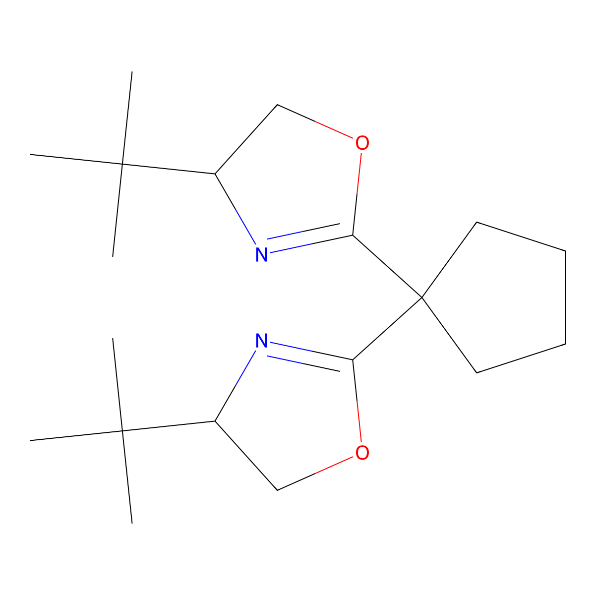 (4S,4'S)-2,2'-Cyclopentylidenebis[4-tert-butyl-4,5-dihydrooxazole] molecular structure, CAS 298693-03-5