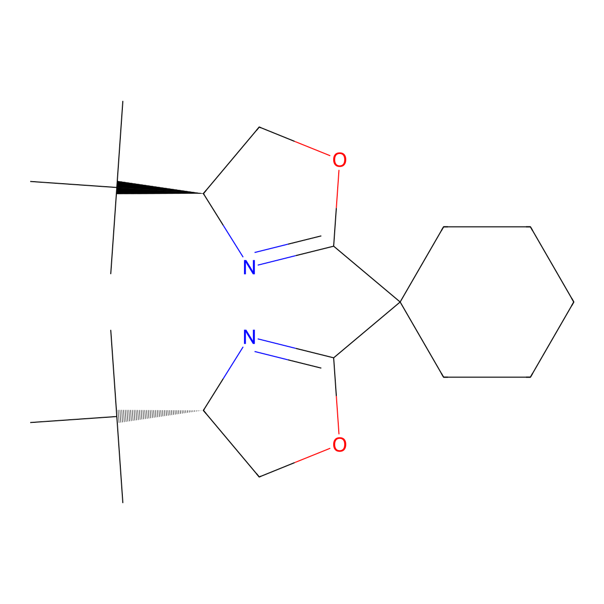 (4S,4'S)-2,2'-(Cyclohexane-1,1-diyl)bis(4-(tert-butyl)-4,5-dihydrooxazole) molecular structure, CAS 298693-04-6